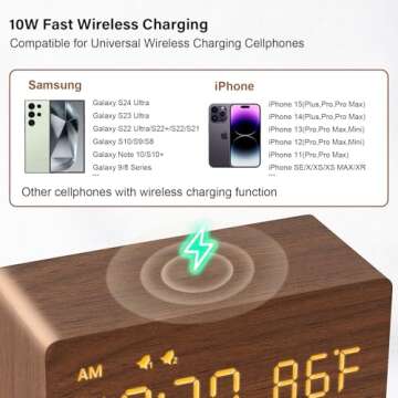 Stylish MOSITO Wooden Alarm Clock with Wireless Charging - Smart & Chic