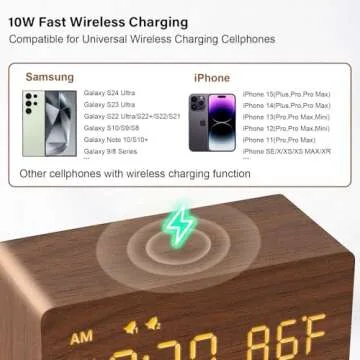 Stylish MOSITO Wooden Alarm Clock with Wireless Charging - Smart & Chic