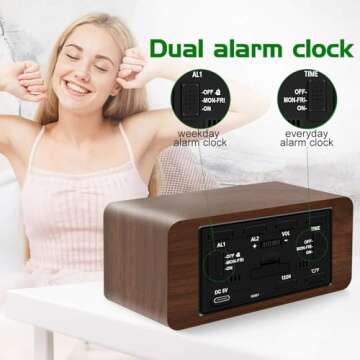 Stylish MOSITO Wooden Alarm Clock with Wireless Charging - Smart & Chic