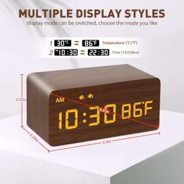 Stylish MOSITO Wooden Alarm Clock with Wireless Charging - Smart & Chic