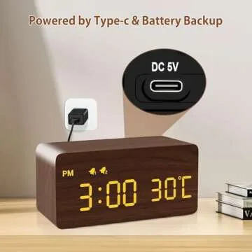 Stylish MOSITO Wooden Alarm Clock with Wireless Charging - Smart & Chic