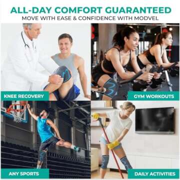 Modvel Compression Knee Brace for Women & Men - 2 Pack Knee Brace for Women Running Knee Pain, Knee Support Compression Sleeve, Workout Sports Knee Braces for Meniscus Tear ACL & Arthritis Pain Relief