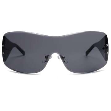 SOJOS Y2K Sunglasses Oversized Shield Rimless Wrap Around Sunnies One-Piece Lens SJ2278,(STAR)