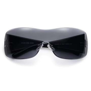 SOJOS Y2K Sunglasses Oversized Shield Rimless Wrap Around Sunnies One-Piece Lens SJ2278,(STAR)