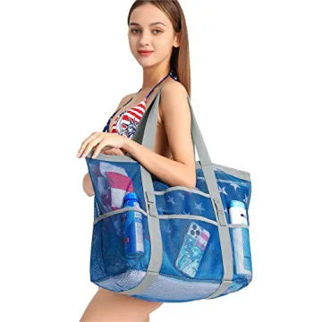 F-color Mesh Beach Bag - Oversized Beach Tote for Women
