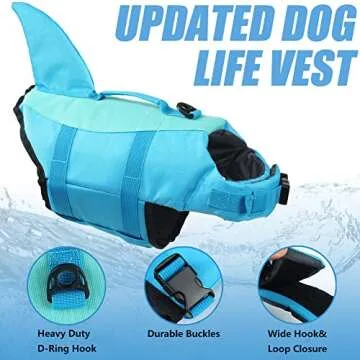 EMUST Dog Life Jacket, Ripstop Dog Lifesaver Vests with Rescue Handle for Small Medium and Large Dogs, Pet Safety Swimsuit Preserver for Swimming Pool Beach Boating (XS,Pool Blue)