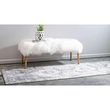 Unique Loom Rosso Collection Traditional, Vintage, Medallion, Border, Distressed, Southwestern Area Rug, 2 ft x 6 ft, Gray/Ivory