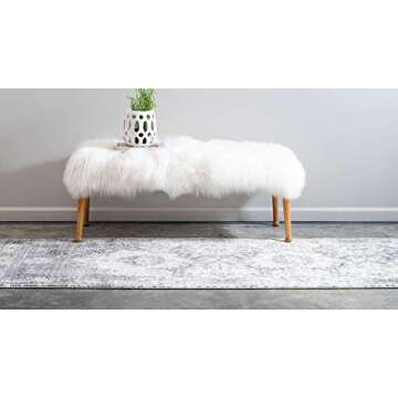 Unique Loom Rosso Collection Traditional, Vintage, Medallion, Border, Distressed, Southwestern Area Rug, 2 ft x 6 ft, Gray/Ivory