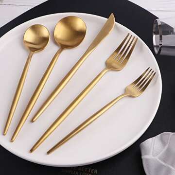 HF HOFTEN Luxury Gold Silverware Set, 20-Piece Golden Stainless Steel Flatware Sets for 4, Tableware...