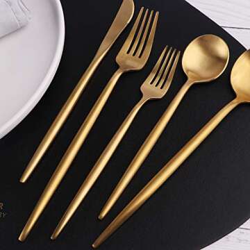 HF HOFTEN Luxury Gold Silverware Set, 20-Piece Golden Stainless Steel Flatware Sets for 4, Tableware Eating Utensils Titanium Gold Plated, Dishwasher Safe, Great for Wedding