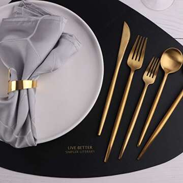 HF HOFTEN Luxury Gold Silverware Set, 20-Piece Golden Stainless Steel Flatware Sets for 4, Tableware Eating Utensils Titanium Gold Plated, Dishwasher Safe, Great for Wedding