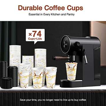 Golden Marble Pattern Design Disposable Coffee Cups with Lids, 74 Set,16 oz Hot Paper Coffee Cup with Lids, for Coffee Tea Hot Chocolate Drinks, Restaurant, Kiosks, Shops, Cafes (White)