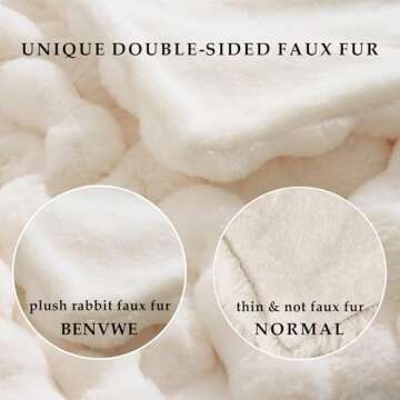 BENVWE Faux Fur Throw Blanket Fuzzy Bubble Blanket, Soft,Cozy and Thick Blanket Plush Fluffy Blanket for Couch Chair Bed 51x63 Inches Cream White