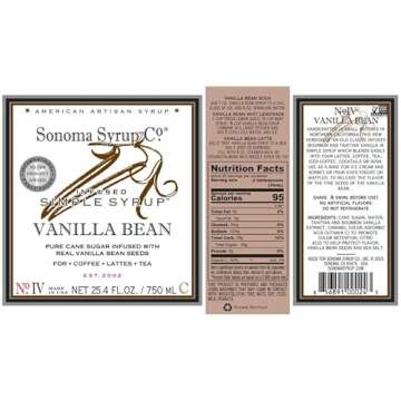 Sonoma Syrup Co Vanilla Bean Infused Syrup, 25.4 Fl Oz for Coffee, Cocktails, and Cooking