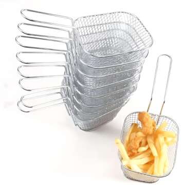 WINHONW 8pcs Mini Square Fry Bakests French Fries Basket 4.1x3.3x2.6Inches Table Serving Frying Chips Baskets, French Fry Holder for Kitchen Restaurant Party Barbecue(Silver)