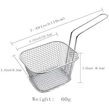 WINHONW 8pcs Mini Square Fry Bakests French Fries Basket 4.1x3.3x2.6Inches Table Serving Frying Chips Baskets, French Fry Holder for Kitchen Restaurant Party Barbecue(Silver)