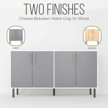 EconoHome Wood Buffet Cabinet with Storage, Grey Wood Sideboard Cabinet with 4 Doors, Credenza for Living Room, Office, Kitchen, Dining Room, Bedroom, as a TV Stand or Cupboard Console Table