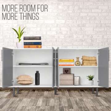 EconoHome Wood Buffet Cabinet with Storage, Grey Wood Sideboard Cabinet with 4 Doors, Credenza for Living Room, Office, Kitchen, Dining Room, Bedroom, as a TV Stand or Cupboard Console Table