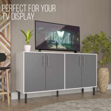 EconoHome Wood Buffet Cabinet with Storage, Grey Wood Sideboard Cabinet with 4 Doors, Credenza for Living Room, Office, Kitchen, Dining Room, Bedroom, as a TV Stand or Cupboard Console Table