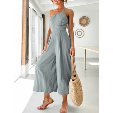 Trendy One Shoulder High Waist Linen Jumpsuit