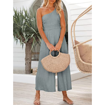 Trendy One Shoulder High Waist Linen Jumpsuit