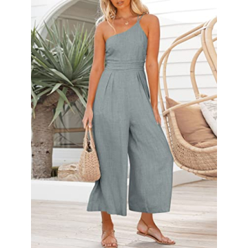 Trendy One Shoulder High Waist Linen Jumpsuit