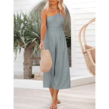 Trendy One Shoulder High Waist Linen Jumpsuit