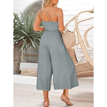 Trendy One Shoulder High Waist Linen Jumpsuit