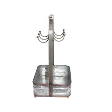 Benzara BM177866 Rustic Galvanized Metal Crockery Holder with Cup Hooks, Gray