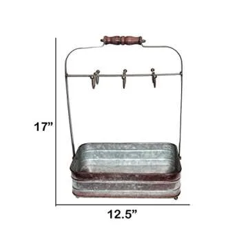 Benzara BM177866 Rustic Galvanized Metal Crockery Holder with Cup Hooks, Gray