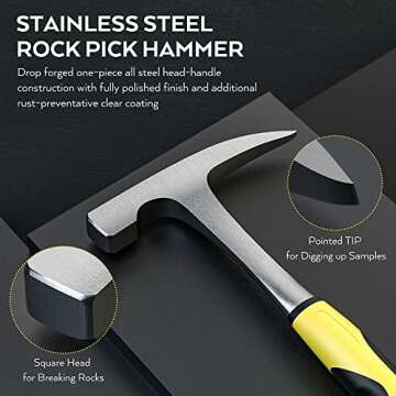 INCLY 15 PCS Rock Pick Hammer Kit for Geology Enthusiasts