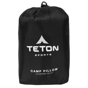 TETON Sports Camp Pillow; Great for Travel, Camping and Backpacking; Washable, Black, 12 x 18 inches ; 9.6 ounces