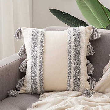 MIULEE Decorative Throw Pillow Cover with Stylish Tassels and Tufting