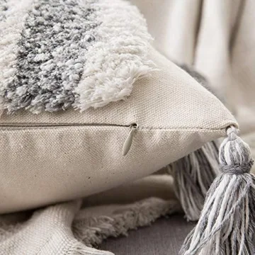 MIULEE Decorative Throw Pillow Cover with Stylish Tassels and Tufting