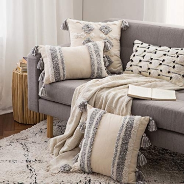 MIULEE Decorative Throw Pillow Cover with Stylish Tassels and Tufting