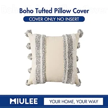 MIULEE Decorative Throw Pillow Cover with Stylish Tassels and Tufting