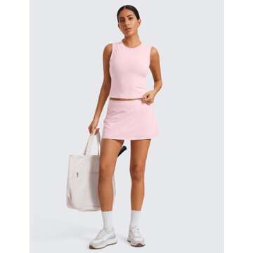 CRZ YOGA Women's Quick Dry Pleated Tennis Skirts Mid Waisted Cute Athletic Workout Running Sports Golf Skorts Volleyball Strawberry Pink X-Small