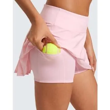 CRZ YOGA Women's Quick Dry Pleated Tennis Skirts Mid Waisted Cute Athletic Workout Running Sports Golf Skorts Volleyball Strawberry Pink X-Small