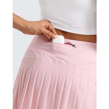 CRZ YOGA Women's Quick Dry Pleated Tennis Skirts Mid Waisted Cute Athletic Workout Running Sports Golf Skorts Volleyball Strawberry Pink X-Small
