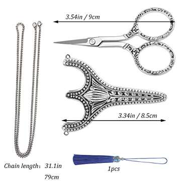 SHWAKK Exquisite Stainless Steel Sharp Tip Retro Scissors with Sheath Chain Sewing Scissor for Sewin...