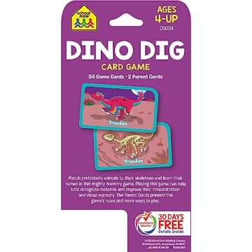 School Zone - Dino Dig Card Game - Ages 4+, Preschool to Kindergarten, Dinosaurs, Dinosaur Names, Counting, Matching, Vocabulary, and More (School Zone Game Card Series)