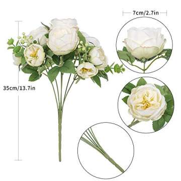 Nubry Artificial Flowers 2 Bunches Fake Peony Silk Flowers Arrangements with Eucalyptus Leaves Faux Realistic Bouquet for Wedding Decoration Home Table Centerpiece (Cream White)