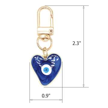 Jasimkiss Evil Eye Keychains Sweat-heart Keychains Protection Charm for Women Men Car Key Ring Bag Purse Accessories (Deep-Blue)