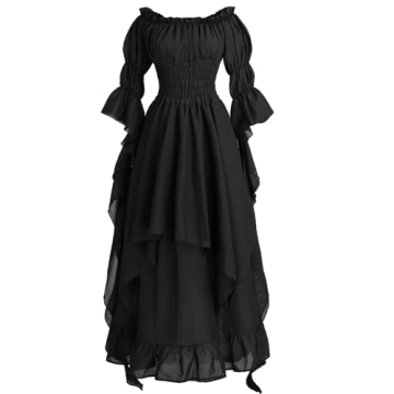 Enchanting Black Victorian Dress - Gothic Witch & Renaissance Costume for Women