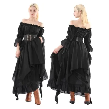 Black Victorian Gothic Witch Dress Renaissance Costume