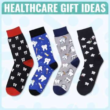 HAPPYPOP Dental Assisstant Gifts for Men - Dental Socks Men Tooth Socks Dentist Socks, Dental Hygienist Gifts Dental Students Gifts Dental Hygiene Gifts In Bulk