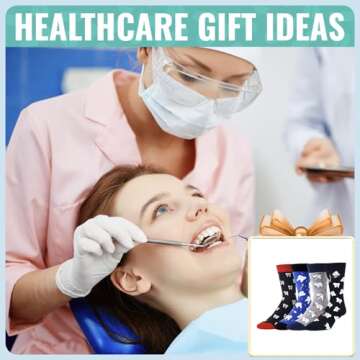 HAPPYPOP Dental Assisstant Gifts for Men - Dental Socks Men Tooth Socks Dentist Socks, Dental Hygienist Gifts Dental Students Gifts Dental Hygiene Gifts In Bulk