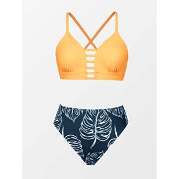 CUPSHE Women's Yellow and Leaves Print Lace Bikini Set