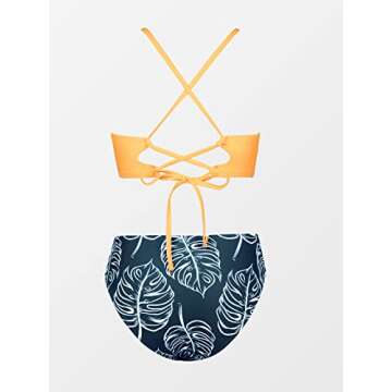 CUPSHE Women's Yellow and Leaves Print Lace Bikini Set