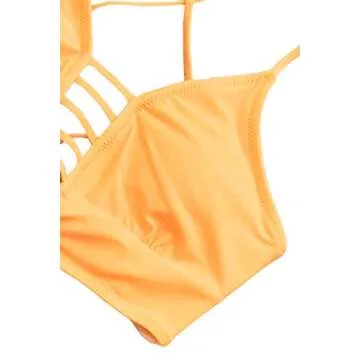 CUPSHE Women's Yellow and Leaves Print Lace Bikini Set